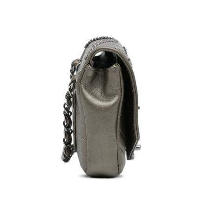 Gray Chanel Mini Embellished Calfskin Chevron Square Envelop Flap Crossbody Bag