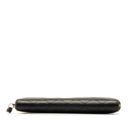 CHANEL CC Caviar Zip Around Wallet Long Wallets