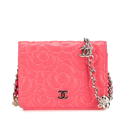 Pink Chanel Camellia Caviar CC Wallet On Chain Crossbody Bag