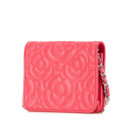 Pink Chanel Camellia Caviar CC Wallet On Chain Crossbody Bag