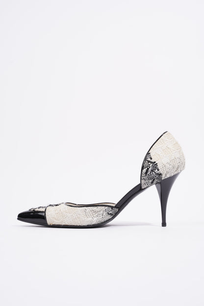 Chanel CC D'Orsay White   Black Tweed EU 38.5 UK 5.5