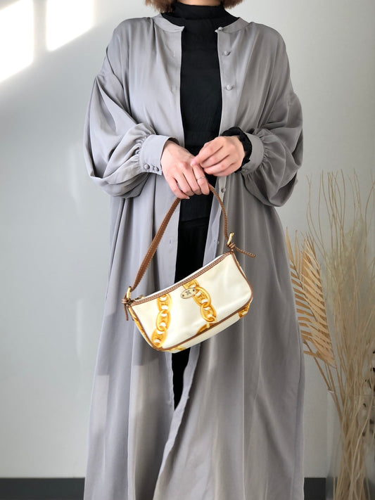 CELINE  Canvas Leather Handbag White Vintage  vzzbsd
