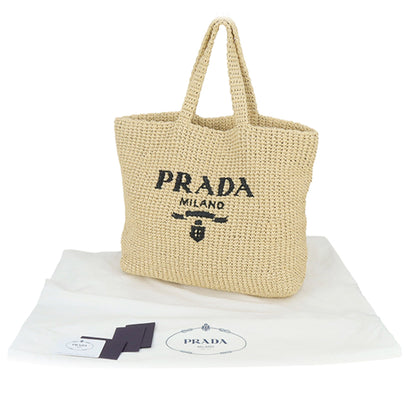 Prada logo Tote Bag Brown Raffia