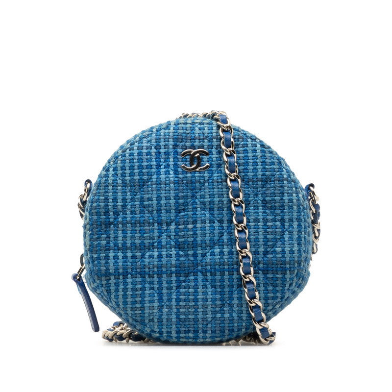 Chanel Tweed Round Clutch with Chain Canvas Crossbody Bag in Good condition