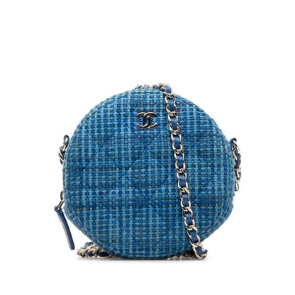 Chanel Tweed Round Clutch with Chain Canvas Crossbody Bag in Good condition