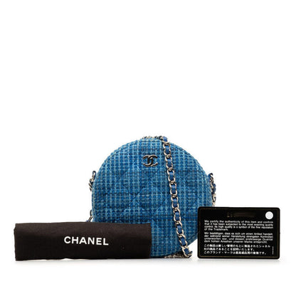 Chanel Tweed Round Clutch with Chain Canvas Crossbody Bag in Good condition