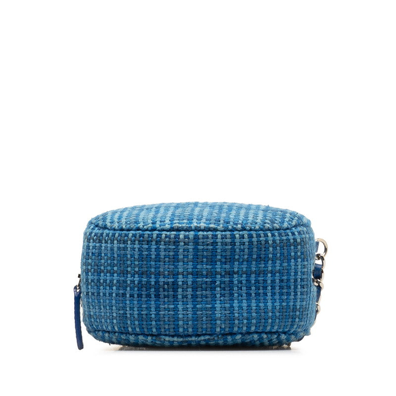 Chanel Tweed Round Clutch with Chain Canvas Crossbody Bag in Good condition