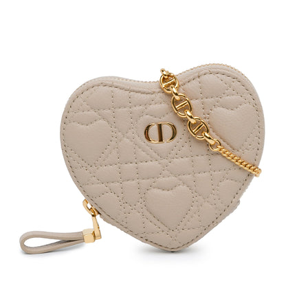 Calfskin Cannage Dioramour Caro Heart Pouch With Chain