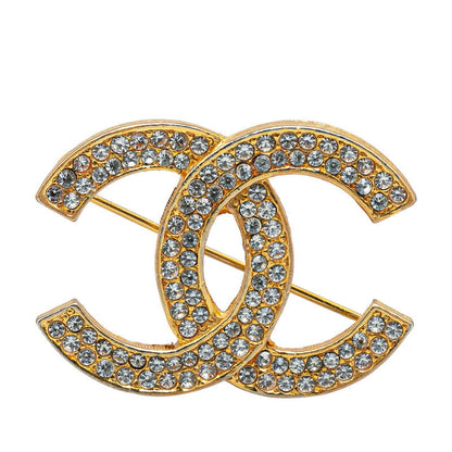 Chanel Rhinestone CC Logo Brooch Metal Brooch in Good condition