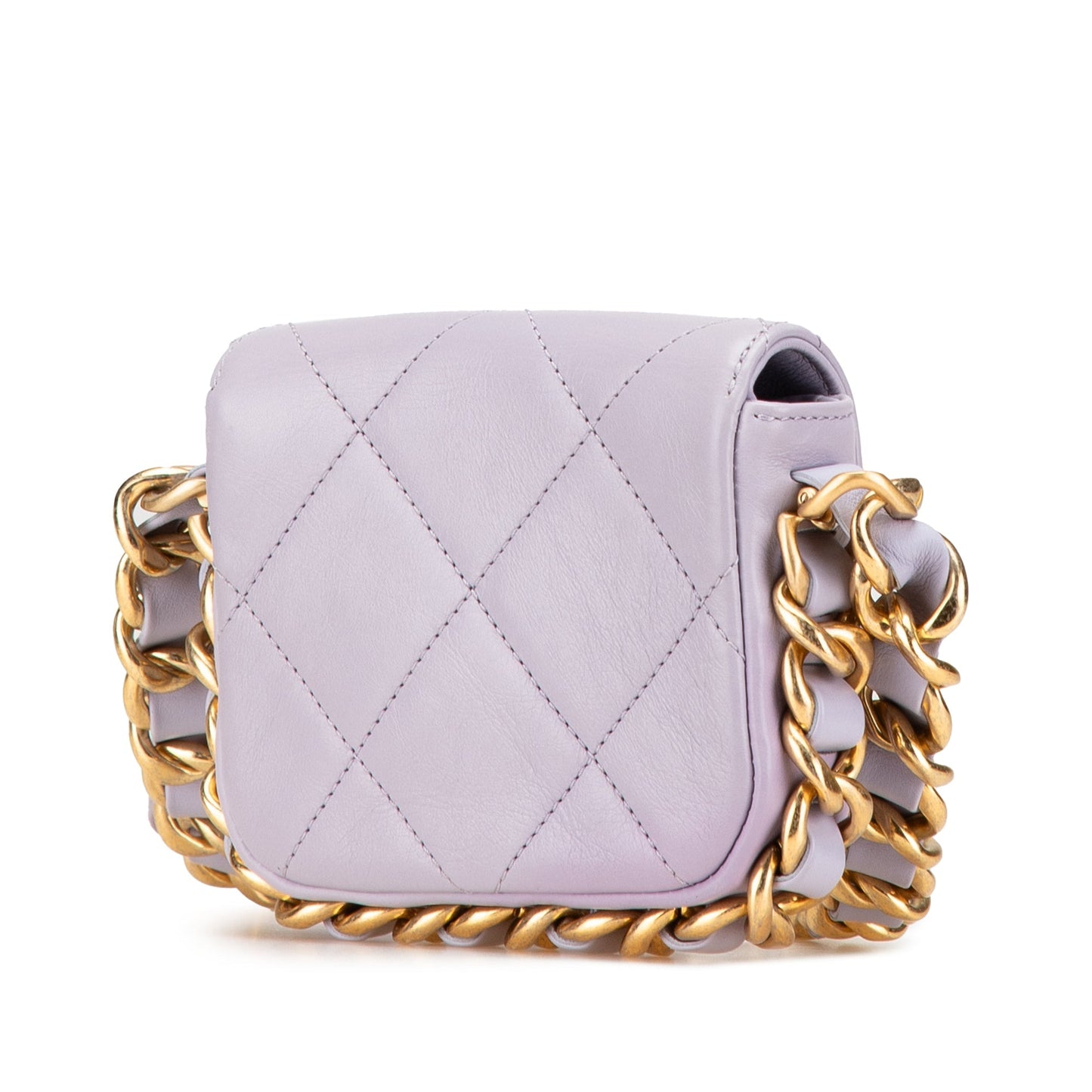Purple Chanel Mini Quilted Calfskin Framing Chain Flap Crossbody Bag