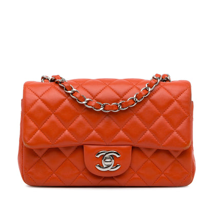 Orange Chanel Mini Rectangular Classic Lambskin Single Flap Crossbody Bag