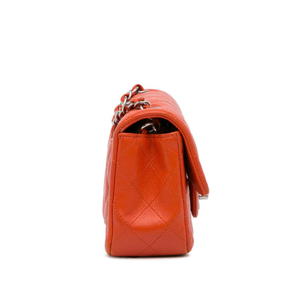 Orange Chanel Mini Rectangular Classic Lambskin Single Flap Crossbody Bag