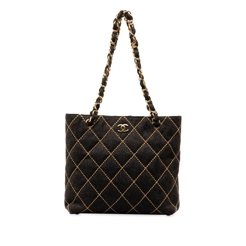 Chanel CC Wild Stitch Chain Tote  Cotton Shoulder Bag in Excellent condition