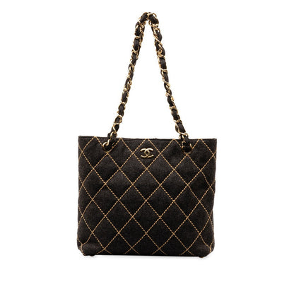 Chanel CC Wild Stitch Chain Tote  Cotton Shoulder Bag in Excellent condition