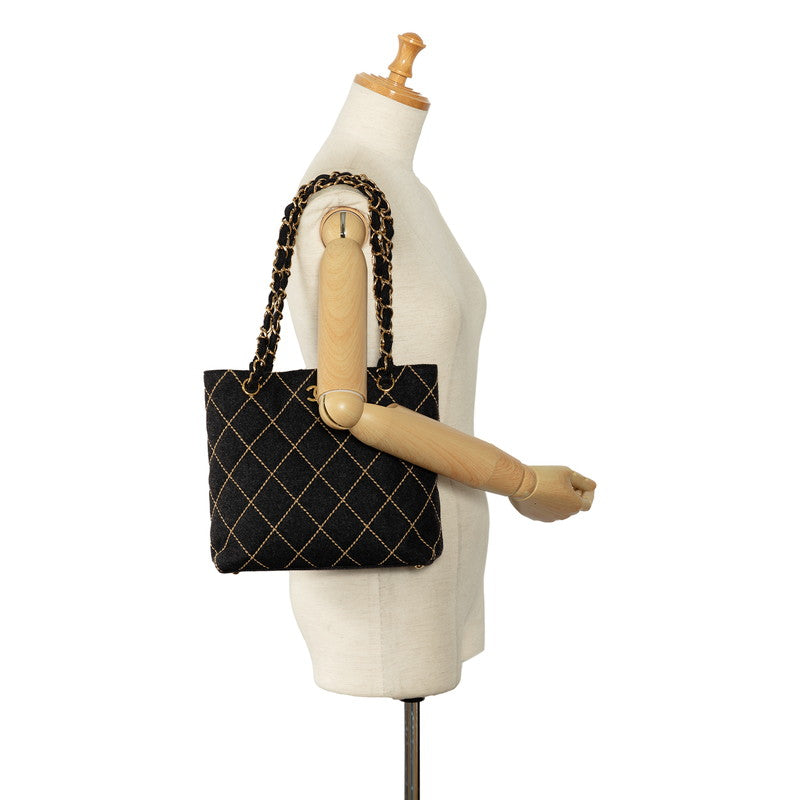 Chanel CC Wild Stitch Chain Tote  Cotton Shoulder Bag in Excellent condition