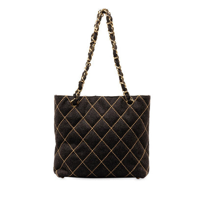 Chanel CC Wild Stitch Chain Tote  Cotton Shoulder Bag in Excellent condition