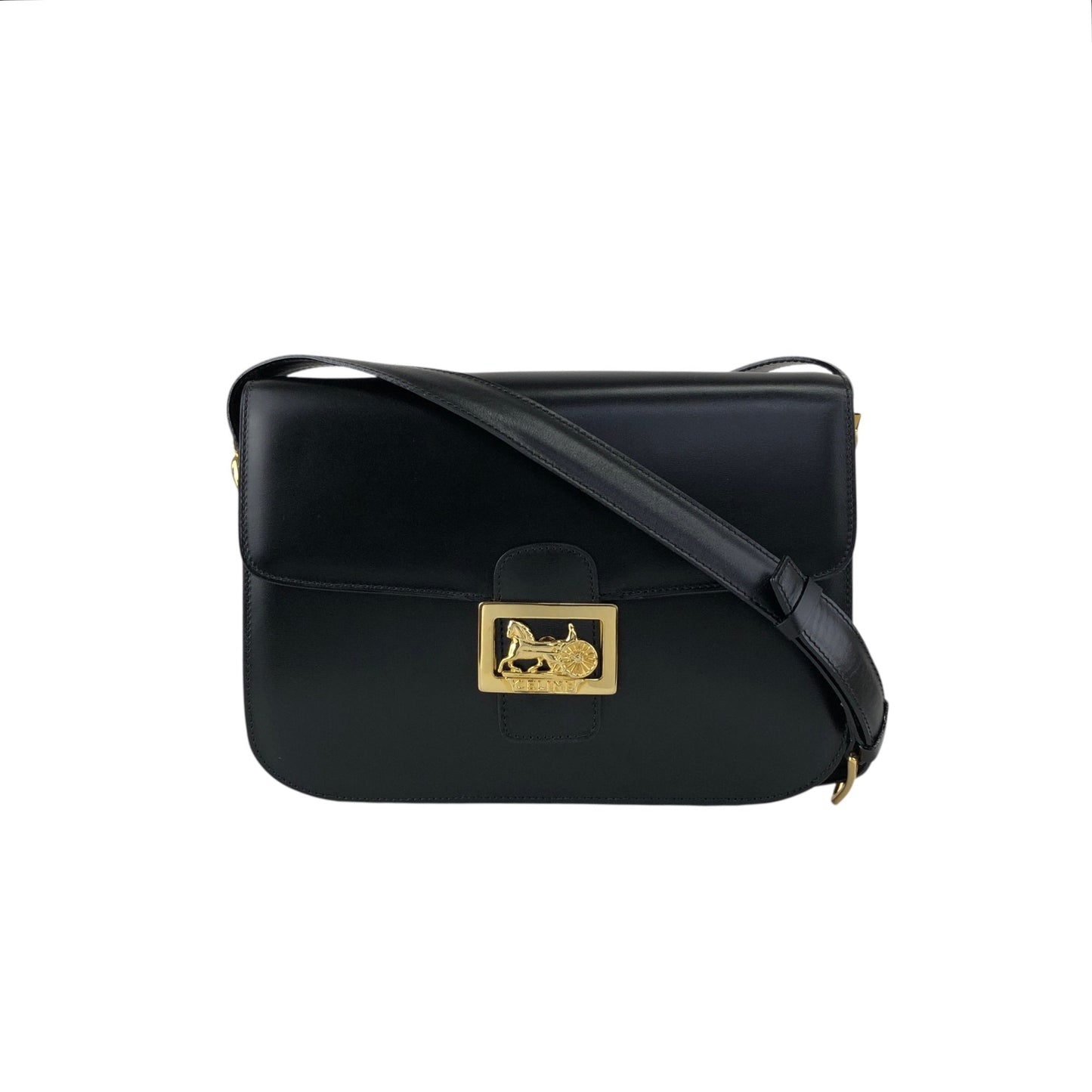 CELINE Horse Carriage Crossbody Shoulder bag Black Vintage 4mrnet