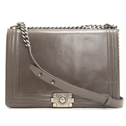 CHANEL Shoulder Bag leather gray ChainShoulder COCO Mark Boy chanel Women Used