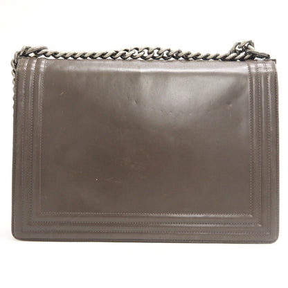 CHANEL Shoulder Bag leather gray ChainShoulder COCO Mark Boy chanel Women Used