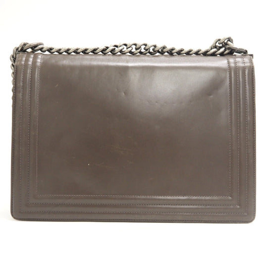 CHANEL Shoulder Bag leather gray ChainShoulder COCO Mark Boy chanel Women Used