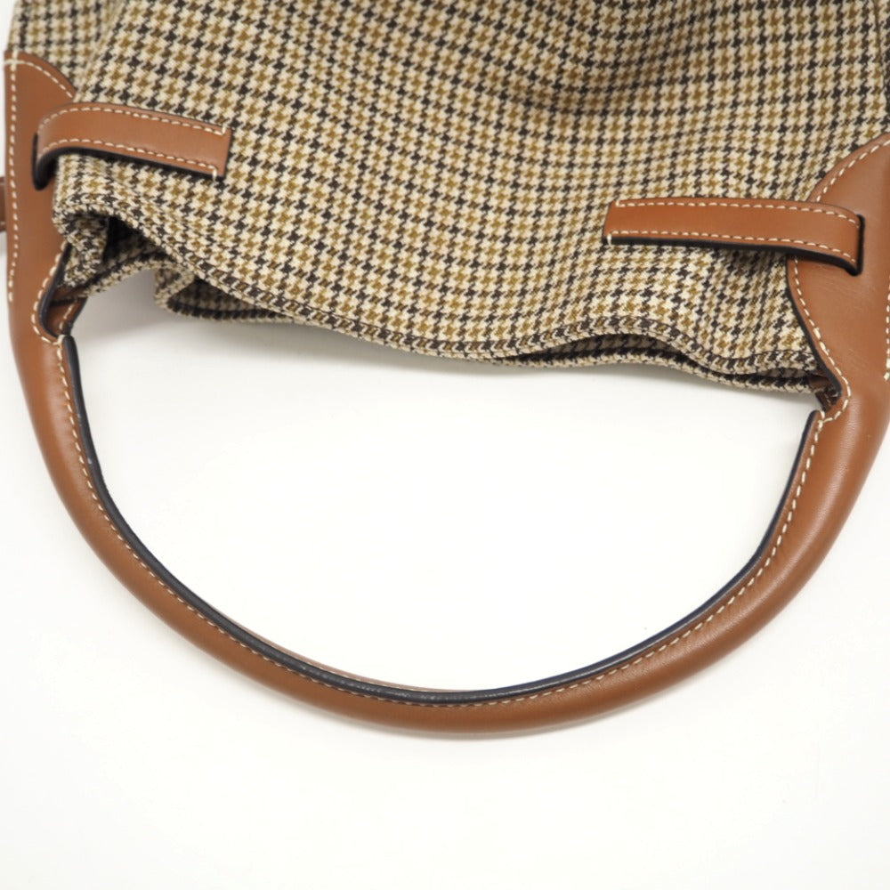 CELINE Handbag Wool, Leather Brown Women Used