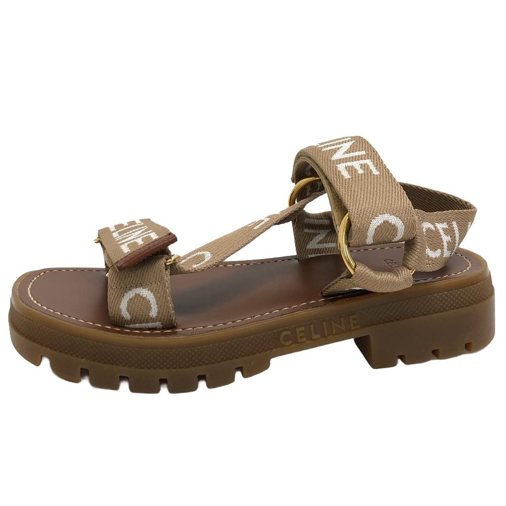 CELINE Sandals canvas Brown leo strappy Women 37 Secondhand