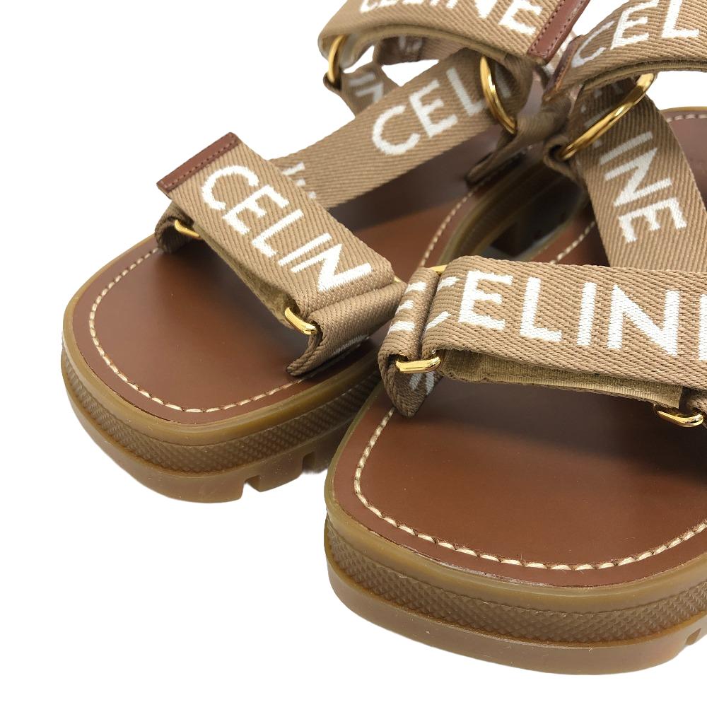 CELINE Sandals canvas Brown leo strappy Women 37 Secondhand