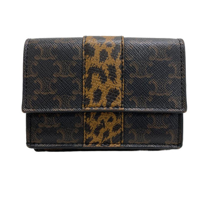 CELINE Tri-fold wallet leather Brown Trifold wallet Leopard Women Used