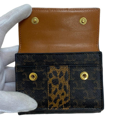 CELINE Tri-fold wallet leather Brown Trifold wallet Leopard Women Used