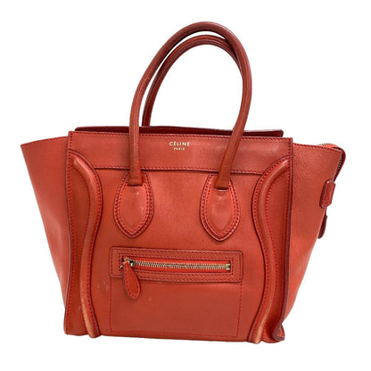 CELINE Handbag leather Red Luggage micro shopper Women Used