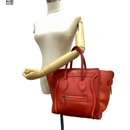 CELINE Handbag leather Red Luggage micro shopper Women Used