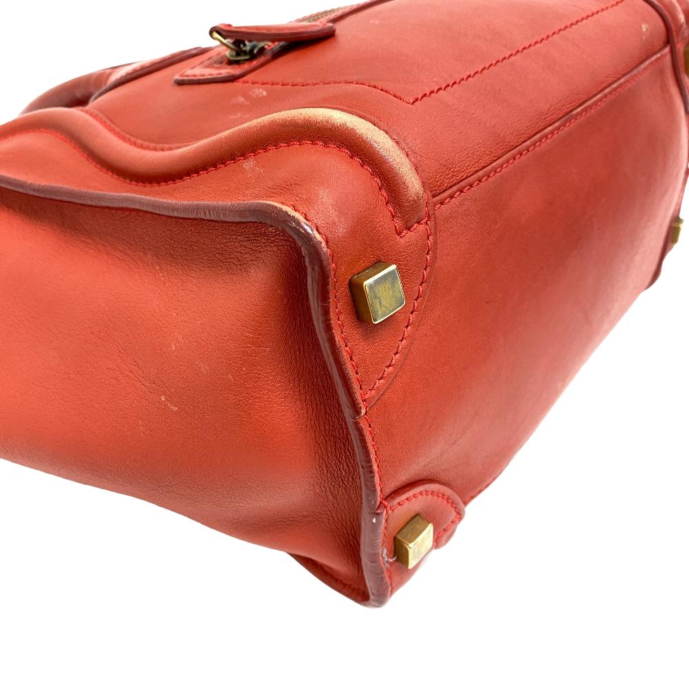 CELINE Handbag leather Red Luggage micro shopper Women Used
