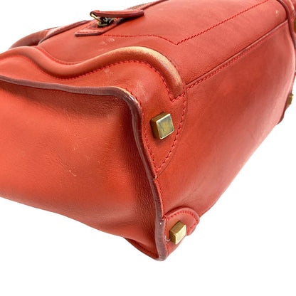 CELINE Handbag leather Red Luggage micro shopper Women Used
