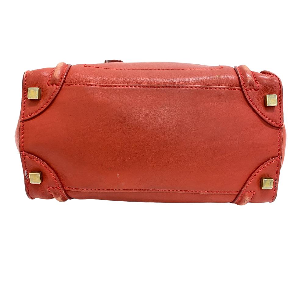 CELINE Handbag leather Red Luggage micro shopper Women Used