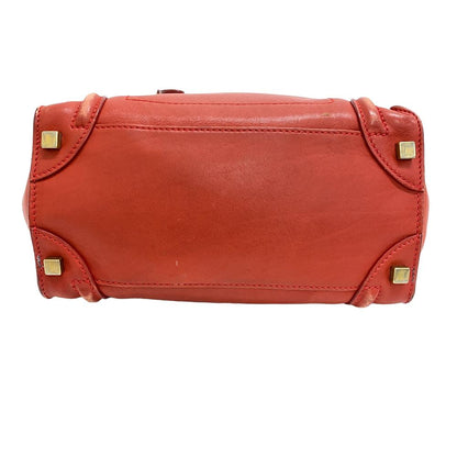 CELINE Handbag leather Red Luggage micro shopper Women Used