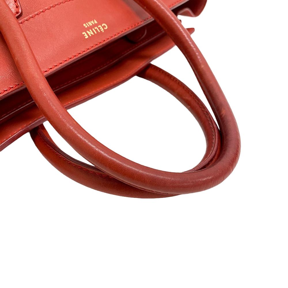 CELINE Handbag leather Red Luggage micro shopper Women Used