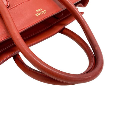 CELINE Handbag leather Red Luggage micro shopper Women Used