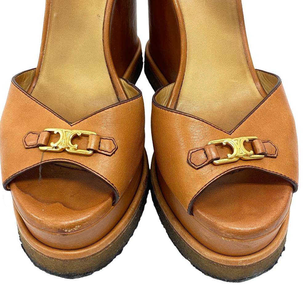 CELINE Sandals leather Brown Wedge sole Triomphe Women 38 Secondhand