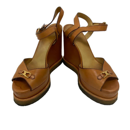 CELINE Sandals leather Brown Wedge sole Triomphe Women 38 Secondhand
