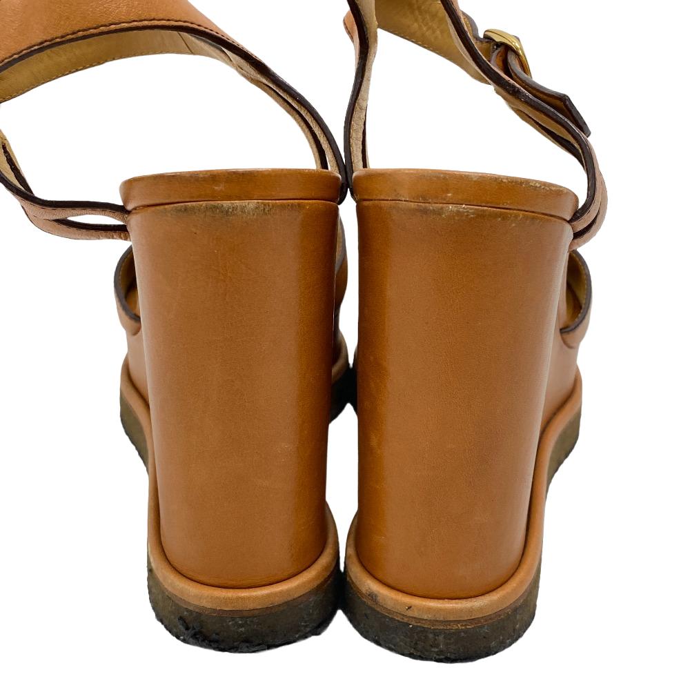 CELINE Sandals leather Brown Wedge sole Triomphe Women 38 Secondhand