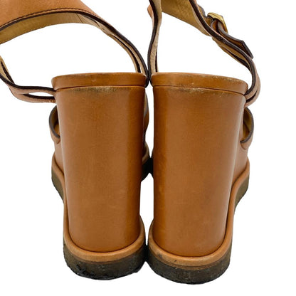 CELINE Sandals leather Brown Wedge sole Triomphe Women 38 Secondhand
