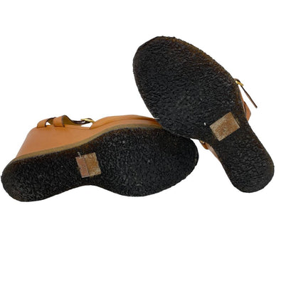 CELINE Sandals leather Brown Wedge sole Triomphe Women 38 Secondhand