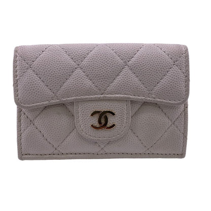 CHANEL Tri-fold wallet Caviar skin white Matrasse Compact wallet