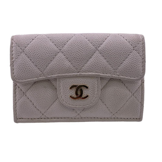 CHANEL Tri-fold wallet Caviar skin white Matrasse Compact wallet