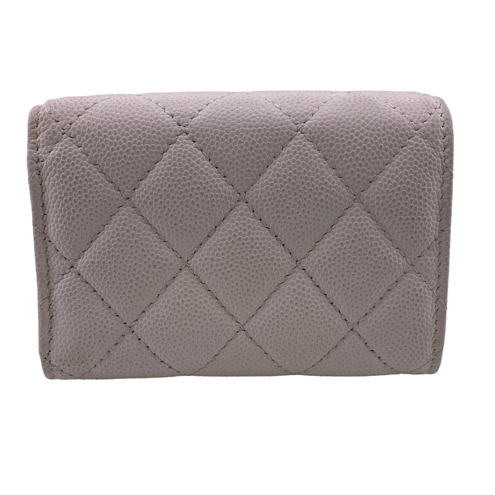 CHANEL Tri-fold wallet Caviar skin white Matrasse Compact wallet
