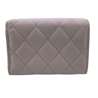 CHANEL Tri-fold wallet Caviar skin white Matrasse Compact wallet