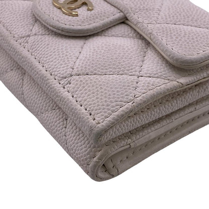 CHANEL Tri-fold wallet Caviar skin white Matrasse Compact wallet