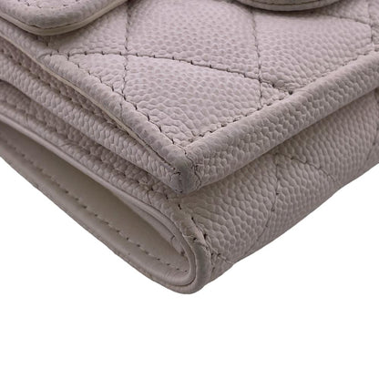 CHANEL Tri-fold wallet Caviar skin white Matrasse Compact wallet
