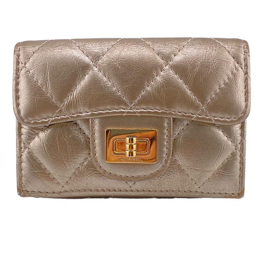 CHANEL Tri-fold wallet leather gold Compact wallet
