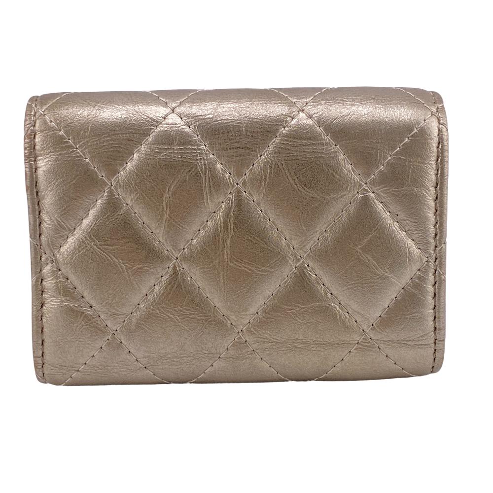 CHANEL Tri-fold wallet leather gold Compact wallet